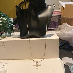 28” Sterling Silver 925 Box Chain Necklace w/ Open Heart Cross Pendant